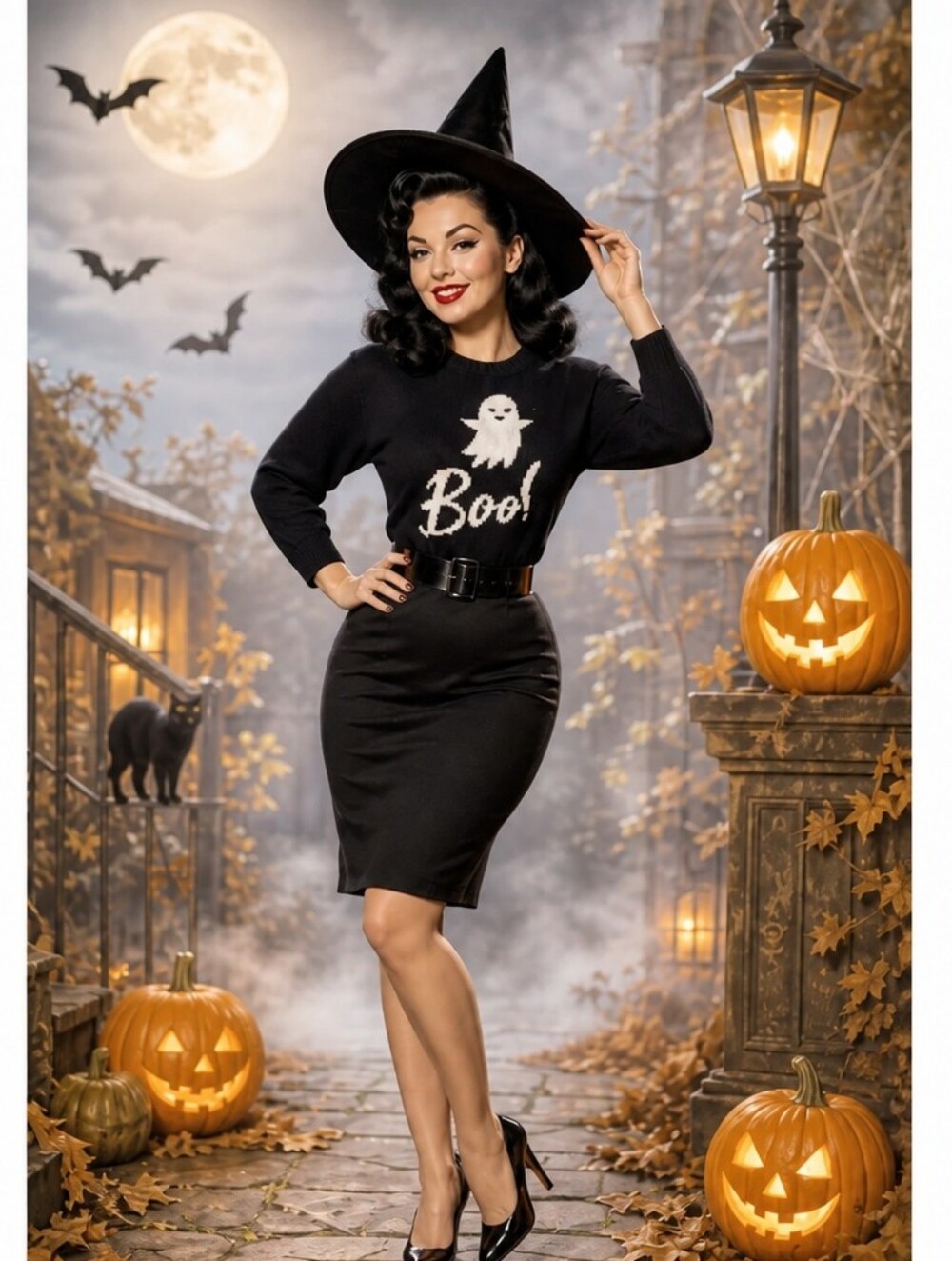 State of Mind Black Crewneck Sweater with White Ghost 'Boo!' Graphic